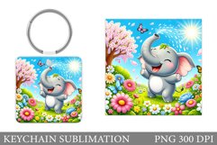 Cute Elephant Keychain. Elephant Flowers Keychain Design Product Image 1