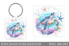 Turtle Keychain Sublimation. Sea Turtle Keychain Design Product Image 1