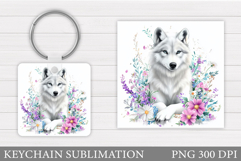 Cute Wolf Keychain Design. Wolf Sublimation Product Image 1