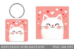 Cute Cat Keychain Sublimation. Valentines Keychain Design Product Image 1