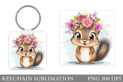 Cute Squirrel Keychain. Squirrel Flowers Keychain Product Image 1