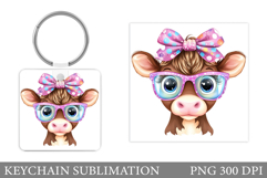 Cute Cow Keychain Design. Funny Cow Keychain Sublimation Product Image 1