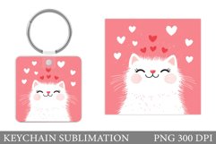 Cute Cat Keychain Sublimation. Valentines Keychain Design Product Image 1