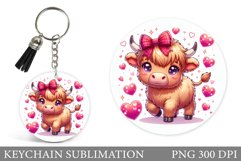 Cute Cow Keychain Design. Valentines Keychain Sublimation Product Image 1
