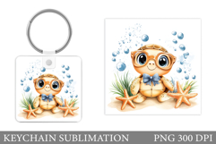 Cute Turtle Keychain Design. Sea Keychain Sublimation Product Image 1