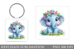 Cute Elephant Keychain. Elephant Flowers Keychain Design Product Image 1