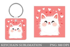 Cute Cat Keychain Sublimation. Valentines Keychain Design Product Image 1