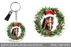 Christmas Horse Keychain. Christmas Keychain Sublimation Product Image 1