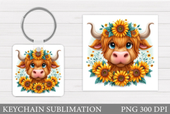 Cow Keychain Design. Cow Flowers Keychain Sublimation Product Image 1