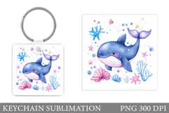 Cute Whale Keychain Design. Whale Sublimation Product Image 1
