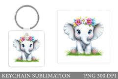 Cute Elephant Keychain Design. Cute Elephant Sublimation Product Image 1