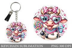 Cute Cow Keychain Design. Valentines Keychain Sublimation Product Image 1