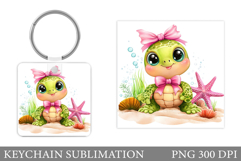 Cute Turtle Keychain Design. Sea Turtle Sublimation Product Image 1