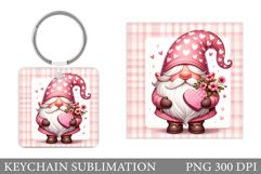 Valentines Gnome Keychain. Cute Gnome Keychain Sublimation Product Image 1