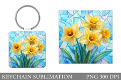 Daffodils Keychain Design. Floral Keychain Sublimation Product Image 1
