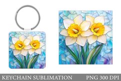 Daffodils Keychain Sublimation. Flowers Keychain Design Product Image 1