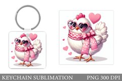 Cute Chicken Keychain. Valentines Keychain Sublimation Product Image 1