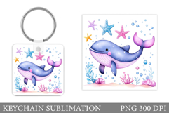 Cute Whale Keychain Design. Whale Sublimation Product Image 1
