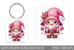 Valentines Gnome Keychain. Cute Gnome Keychain Sublimation Product Image 1