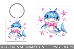 Cute Shark Keychain Sublimation. Sea Keychain Design Product Image 1