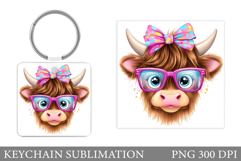 Cute Cow Keychain Design. Funny Cow Keychain Sublimation Product Image 1