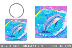 Dolphin Square Keychain. Dolphin Keychain Sublimation Product Image 1