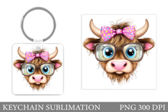 Cute Cow Keychain Design. Funny Cow Keychain Sublimation Product Image 1