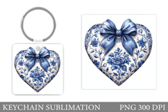 Chinoiserie Heart Keychain. Chinoiserie Heart Sublimation Product Image 1