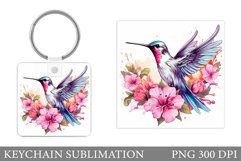 Hummingbird Keychain Design. Bird Summer Square Keychain Product Image 1