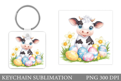 Easter Cow Keychain Sublimation. Easter Keychain Design Product Image 1
