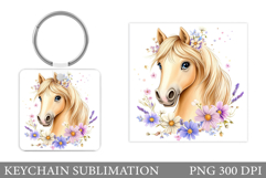 Horse Keychain Sublimation. Horse Flowers Keychain Design Product Image 1