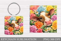 Cow Keychain Design. Cow Flowers Sublimation Product Image 1