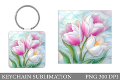 Tulips Keychain Sublimation. Spring Flowers Keychain Design Product Image 1
