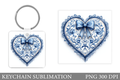 Chinoiserie Heart Keychain. Chinoiserie Heart Sublimation Product Image 1