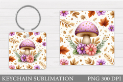 Mushrooms Keychain Design. Flowers Keychain Sublimation Product Image 1