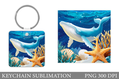 Whale Keychain Sublimation. Whale Square Keychain Design Product Image 1