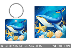 Whale Keychain Sublimation. Whale Square Keychain Design Product Image 1