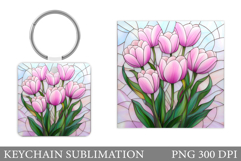 Tulips Keychain Sublimation. Flowers Keychain Design Product Image 1