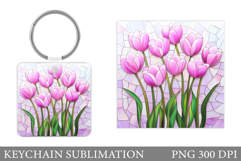 Tulips Keychain Sublimation. Flowers Keychain Design Product Image 1
