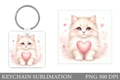 Cute Cat Keychain Sublimation. Valentines Keychain Design Product Image 1