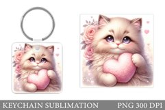 Cute Cat Keychain Sublimation. Valentines Keychain Design Product Image 1
