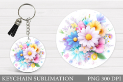 Flowers Keychain Design. Floral Keychain Sublimation Product Image 1