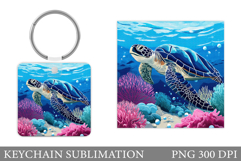 Turtle Keychain Sublimation. Cute Turtle Keychain Design Product Image 1