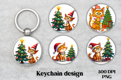 Christmas cat keychain PNG | Christmas keyring sublimation Product Image 1