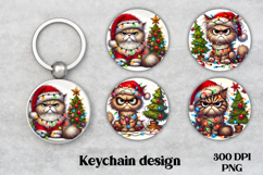 Christmas cat keychain PNG | Christmas keyring sublimation Product Image 1