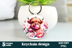 Highland cow bubble keychain | Cow keyring sublimation Product Image 1