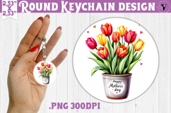 Round keychain | Mothers Day | Tulips in Flower Pot Product Image 1
