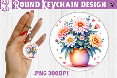 Round keychain | Mothers Day | Flowers in Pot Product Image 1