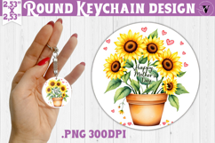 Round keychain | Mothers Day | Sunflowers in Pot Product Image 1