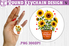 Round keychain | Mothers Day | Sunflowers in Pot Product Image 1